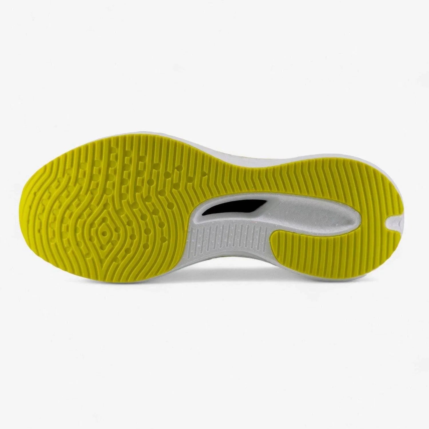 Men's running shoe yellow outsole with textured grip and cushioned sole design